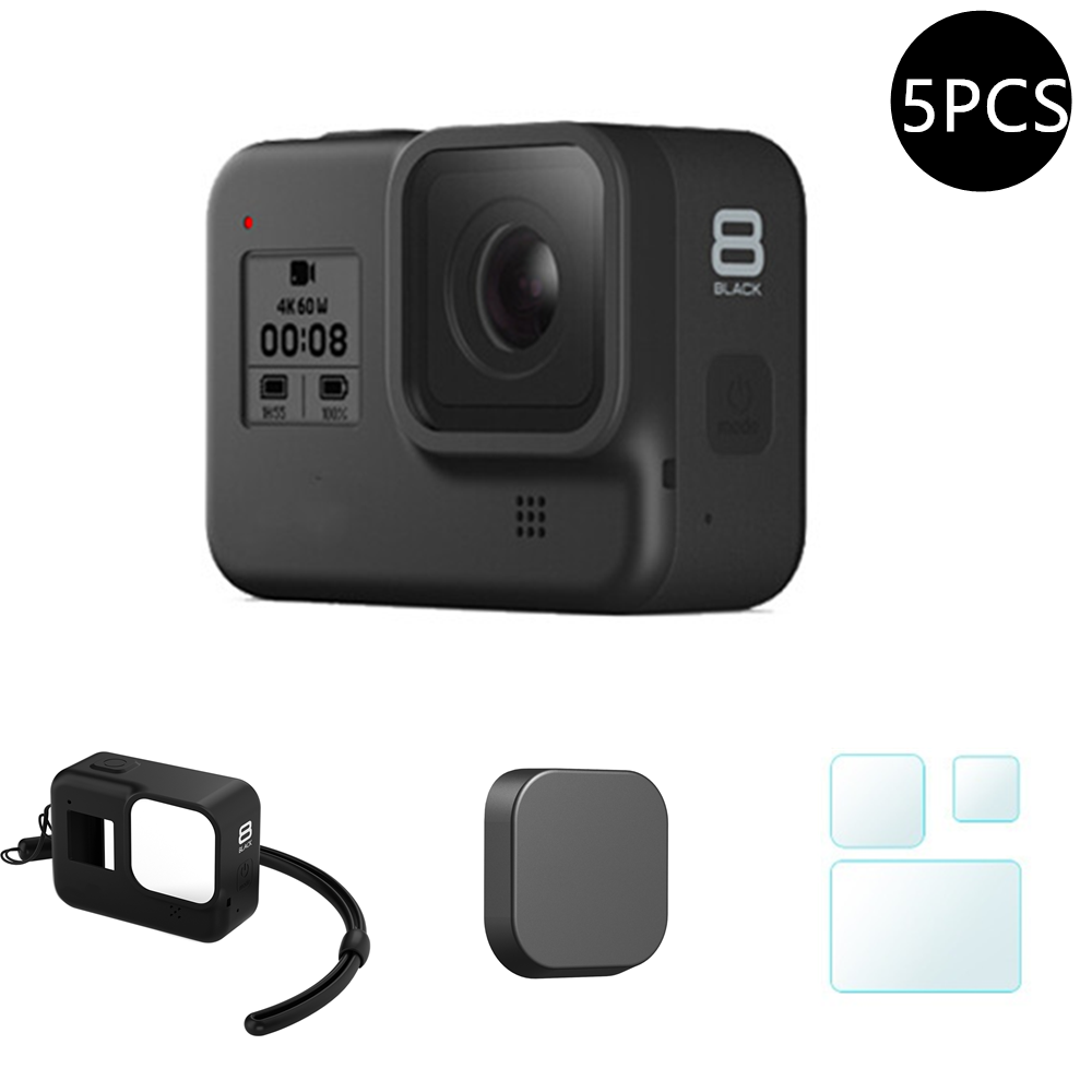 Protective Silicone Case for GoPro Hero 8 Black Tempered Glass Screen Protector Film Lens Cap Cover for Go Pro 8 Accessory