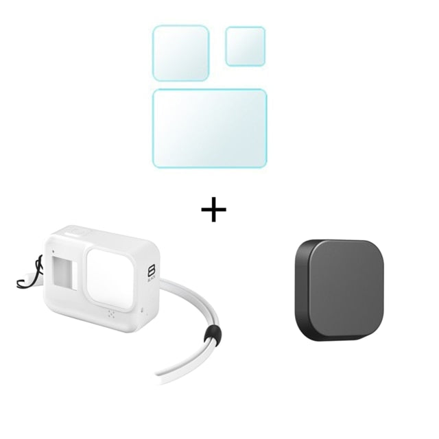 Protective Silicone Case for GoPro Hero 8 Black Tempered Glass Screen Protector Film Lens Cap Cover for Go Pro 8 Accessory