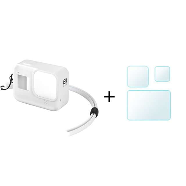 Protective Silicone Case for GoPro Hero 8 Black Tempered Glass Screen Protector Film Lens Cap Cover for Go Pro 8 Accessory