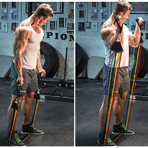 Pro 16Pcs Resistance Bands Set Yoga Exercise Arm blaster arm trainer gym handle gym equipement Fitness Exercise fitness bands