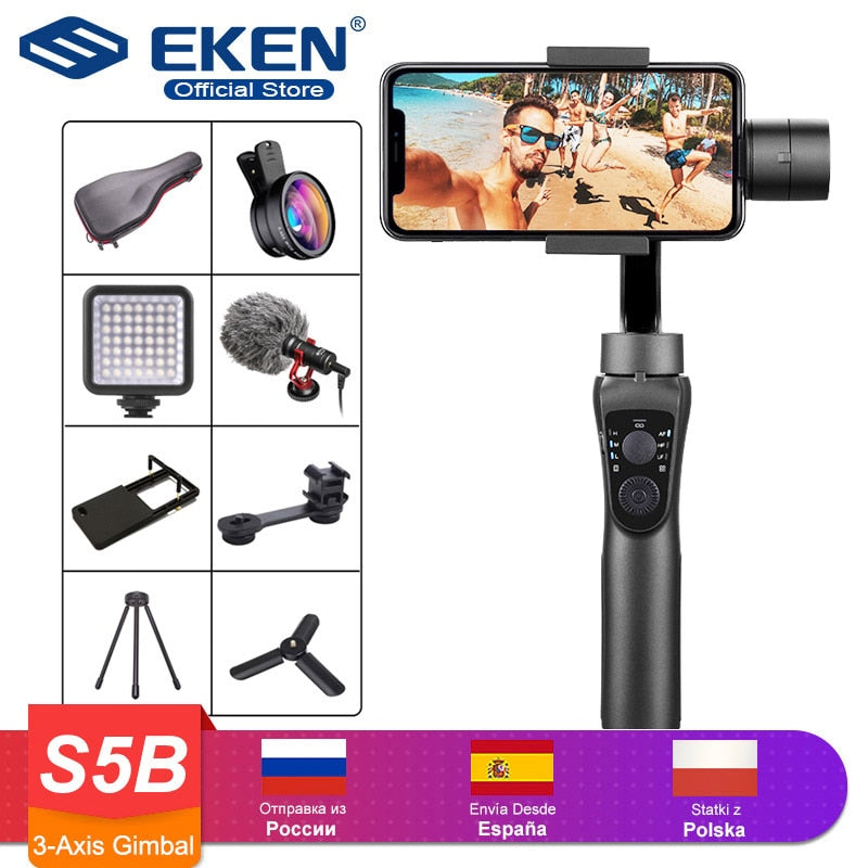 3-Axis Handheld Gimbal Stabilizer Active Track w/Focus Pull & Zoom for iPhone 11 8 Huawei Samsung Smart Phone PTZ Action Camera