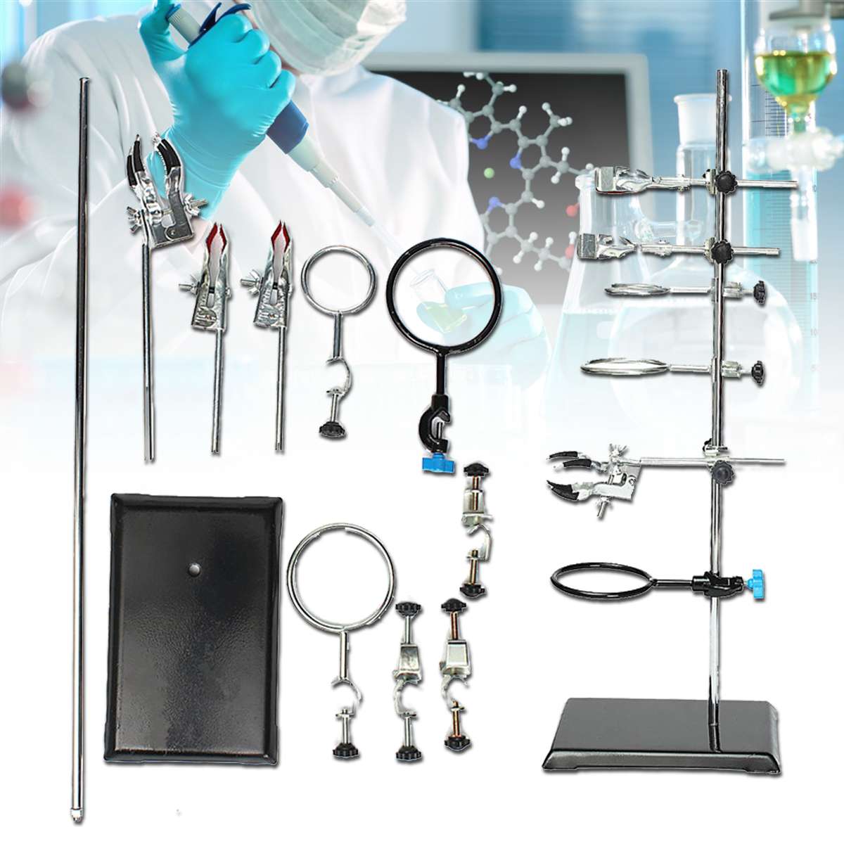 Laboratory Stands Support and Laboratory Clamp Lab Clips Flask Clamp Condenser Clamp Stands 600mm School Laboratory Supplies