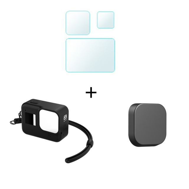 Protective Silicone Case for GoPro Hero 8 Black Tempered Glass Screen Protector Film Lens Cap Cover for Go Pro 8 Accessory