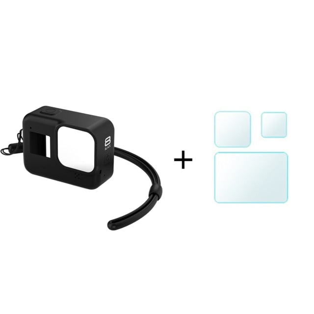 Protective Silicone Case for GoPro Hero 8 Black Tempered Glass Screen Protector Film Lens Cap Cover for Go Pro 8 Accessory