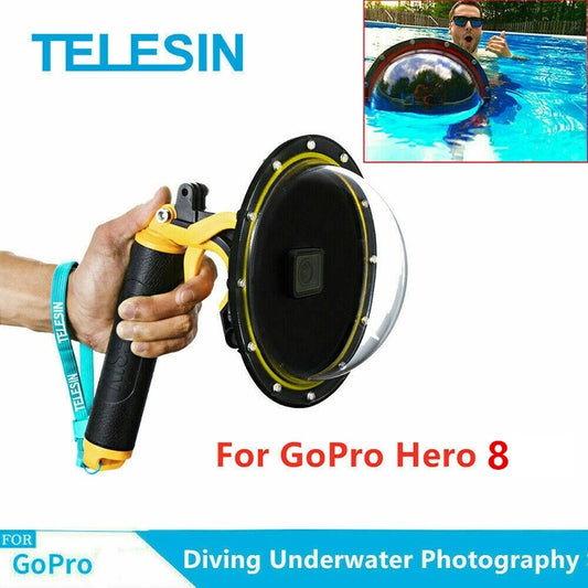 TELESIN Dome Port 30M Waterproof Case Housing, Floating Handle Grip for GoPro Hero 8 Black Trigger Dome Cover Lens Accessories