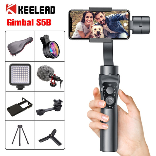 KEELEAD Gimbal Stabiliser S5B 3-Axis Bluetooth Handheld w/Focus Pull & Zoom for iPhone Xs Xr X 8 Plus 7 Samsung Action Camera