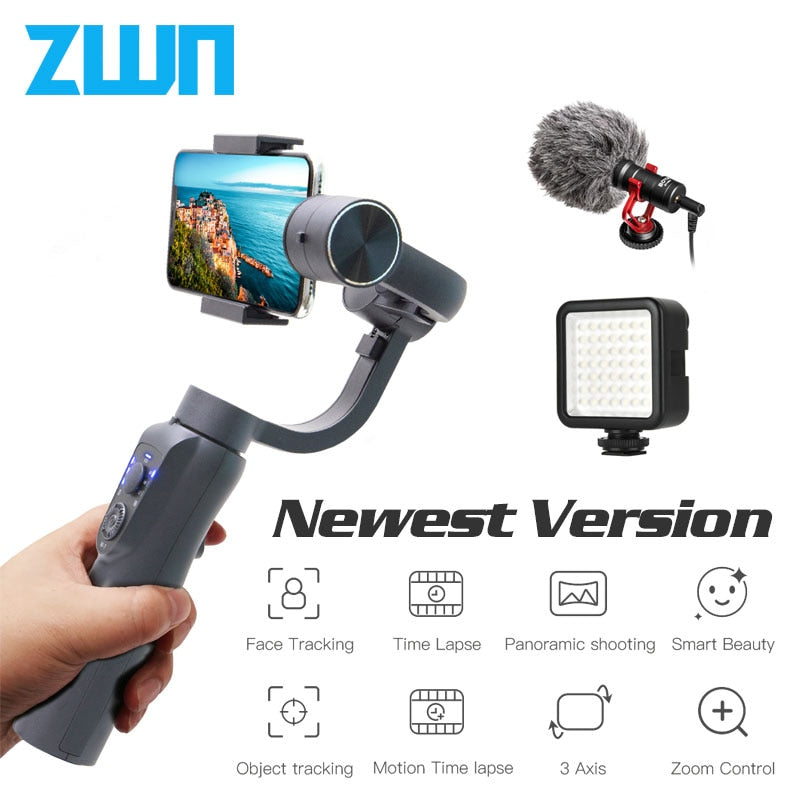 ZWN S5B Upgraded Version 3-Axis Handheld Gimbal Stabiliser w/Focus Pull & Zoom for iPhone Xs Xr X 8 Plus 7 Samsung Action Camera