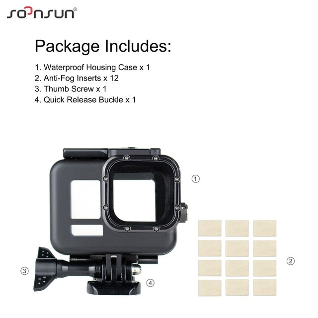 SOONSUN 60M Black Waterproof Protective Housing Underwater Dive Case + Filters Kit for GoPro Hero 8 Black Go Pro Case Accessory