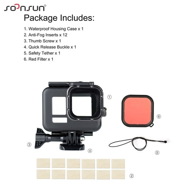 SOONSUN 60M Black Waterproof Protective Housing Underwater Dive Case + Filters Kit for GoPro Hero 8 Black Go Pro Case Accessory
